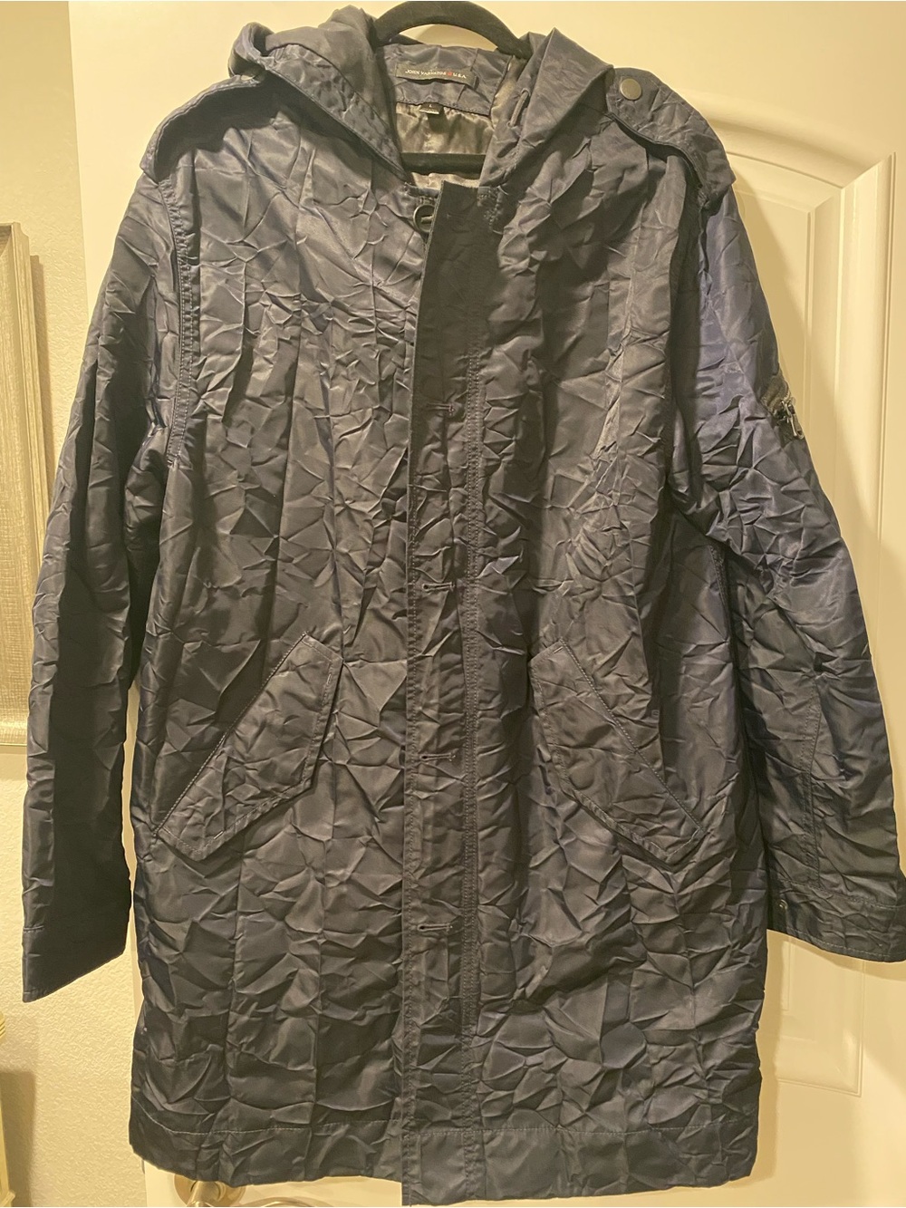 John Varvatos Men's Hooded Dark Navy Raincoat